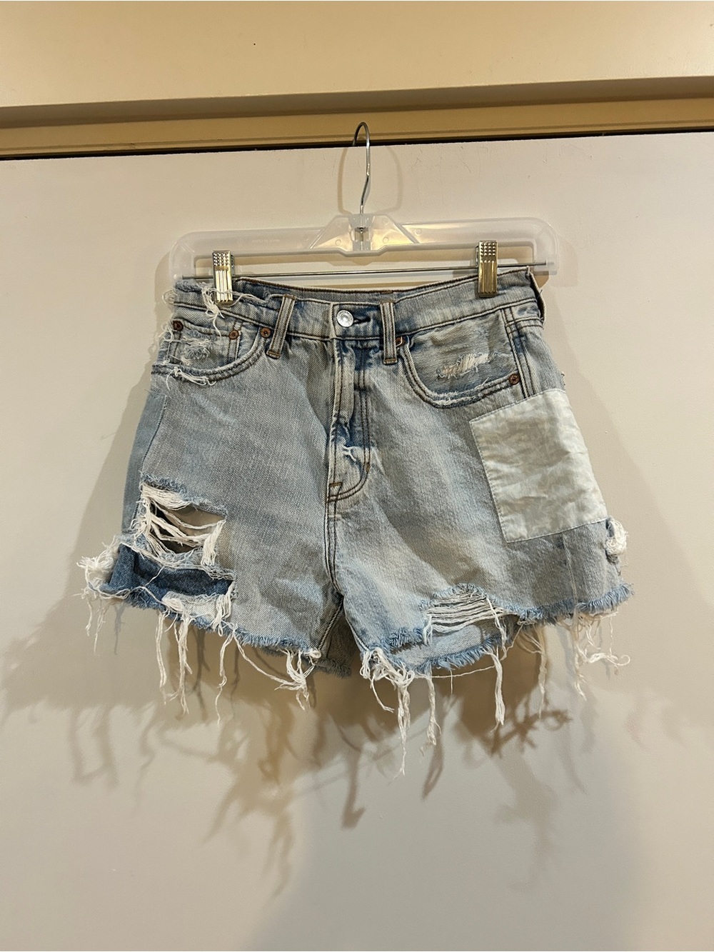 American Eagle Highest Rise 90’s Boyfriend PRIDE Blue Distressed Denim Shorts